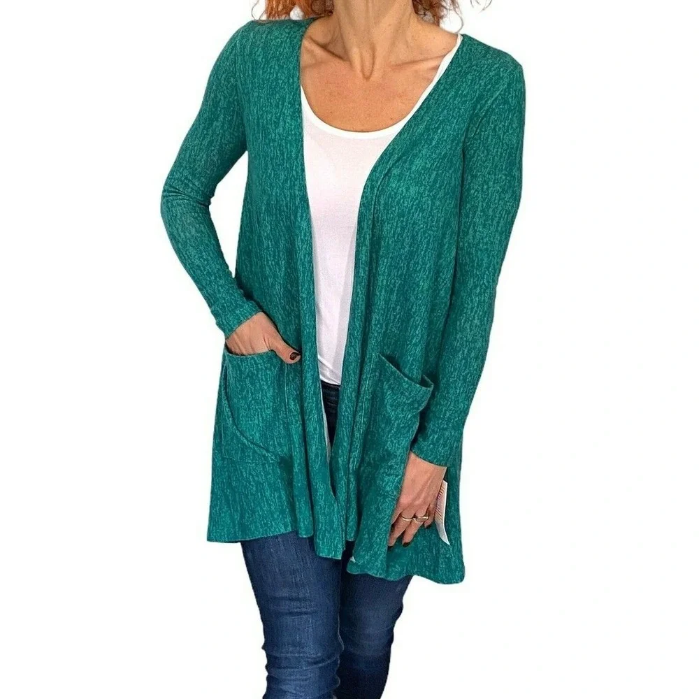 LULAROE CAROLINE CARDIGAN SWEATER W/ POCKETS COZY SOFT SOLID GREEN‎ NWT XS 🌸 🦄
